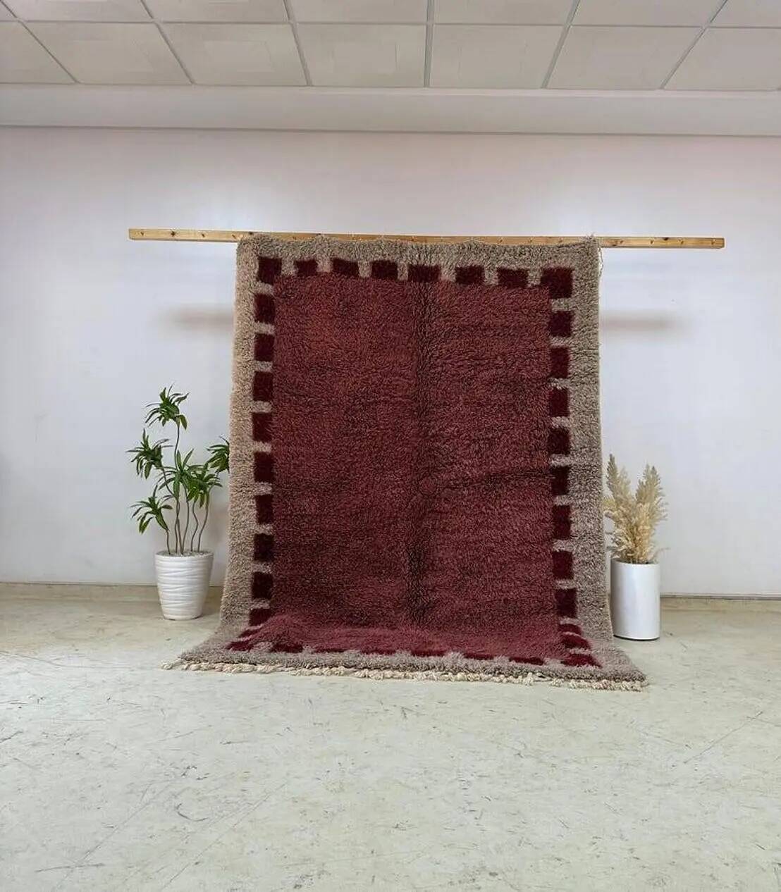 Handwoven rug 150x250 cm, wool, burgundy, grey, beige, Morocco