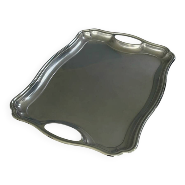 Plateau de service en inox – Plat métal argenté vintage design françai
