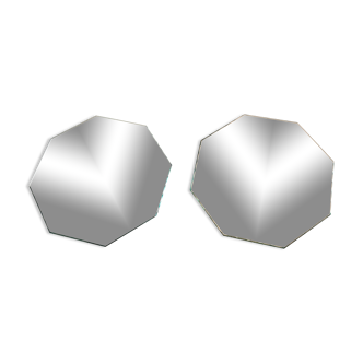 Pair of old underneath bottle tray hexagonal shape mirror 18 cm