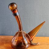 Vintage Amber Glass Wine Carafe - Artisan Decanter in Porron Style