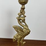 Pair of antique heron candlesticks in gilded brass – Orientalist Art Deco style