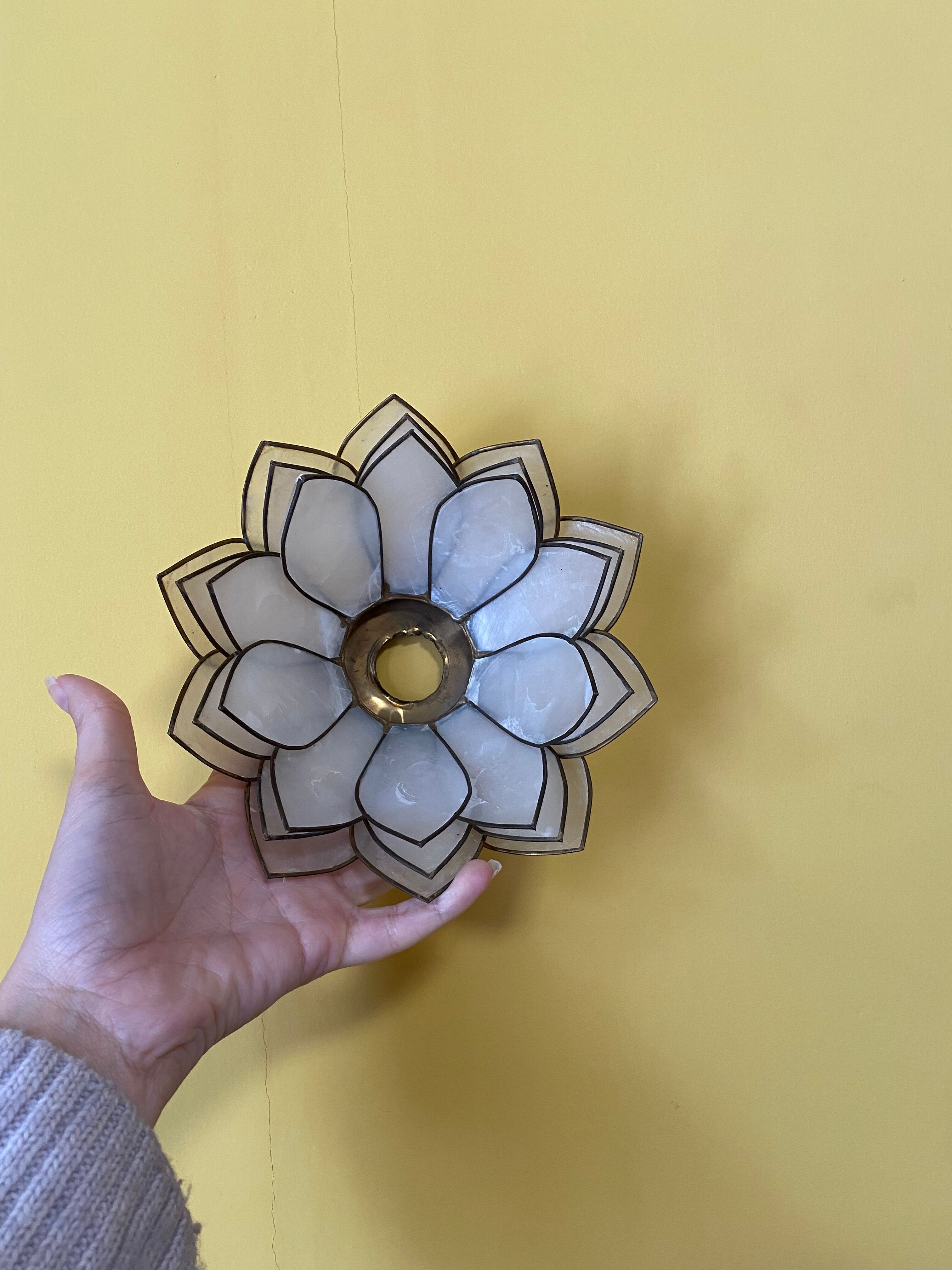 Set of vintage mother-of-pearl and brass wall lamps