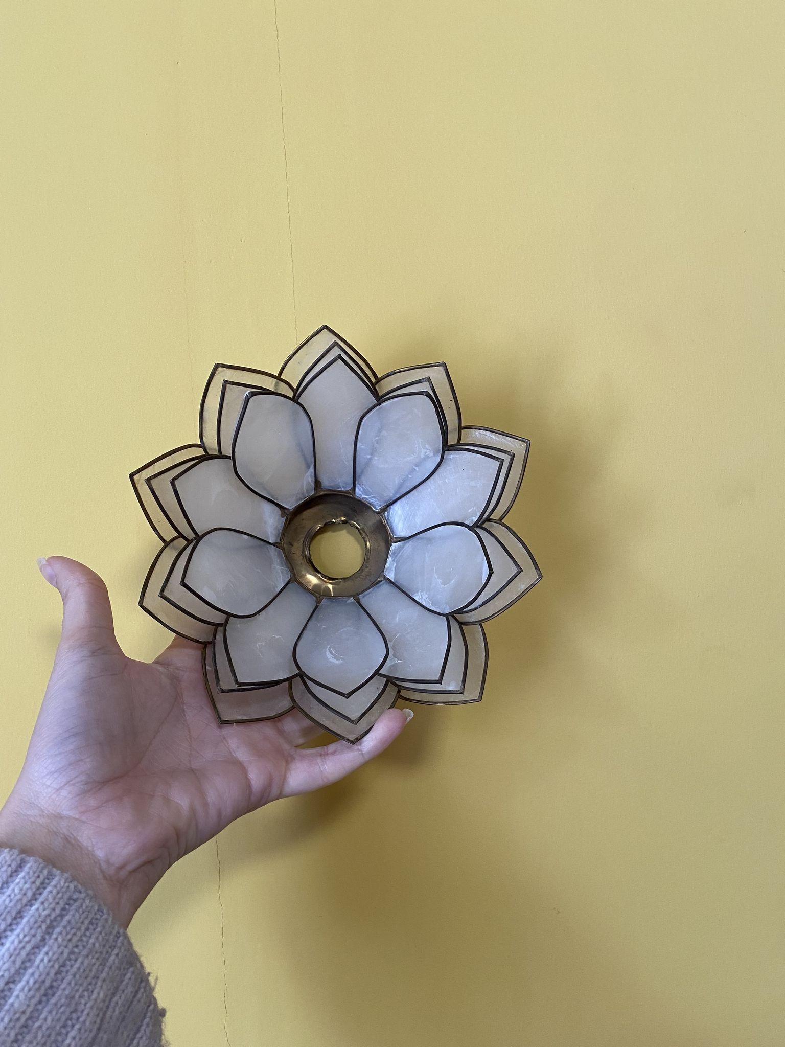 Set of vintage mother-of-pearl and brass wall lamps