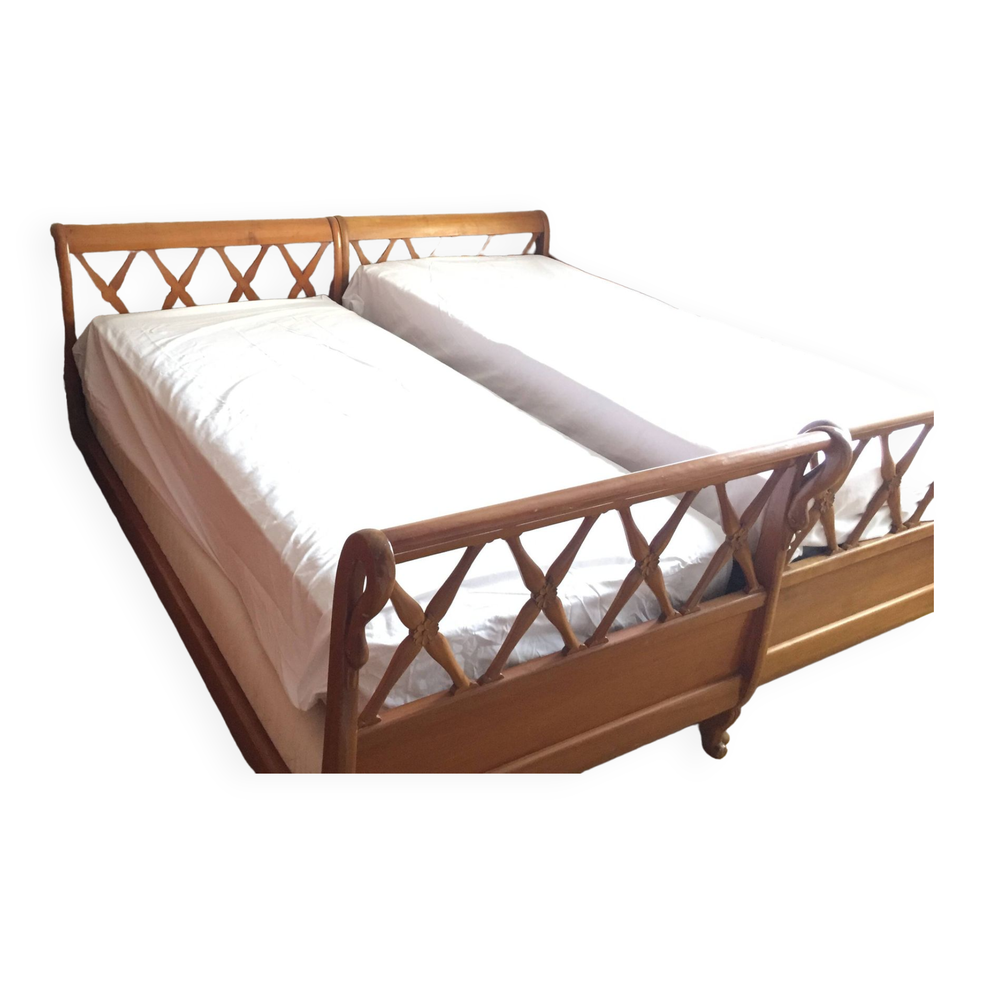 Pair of empire style swan neck beds and bedside tables