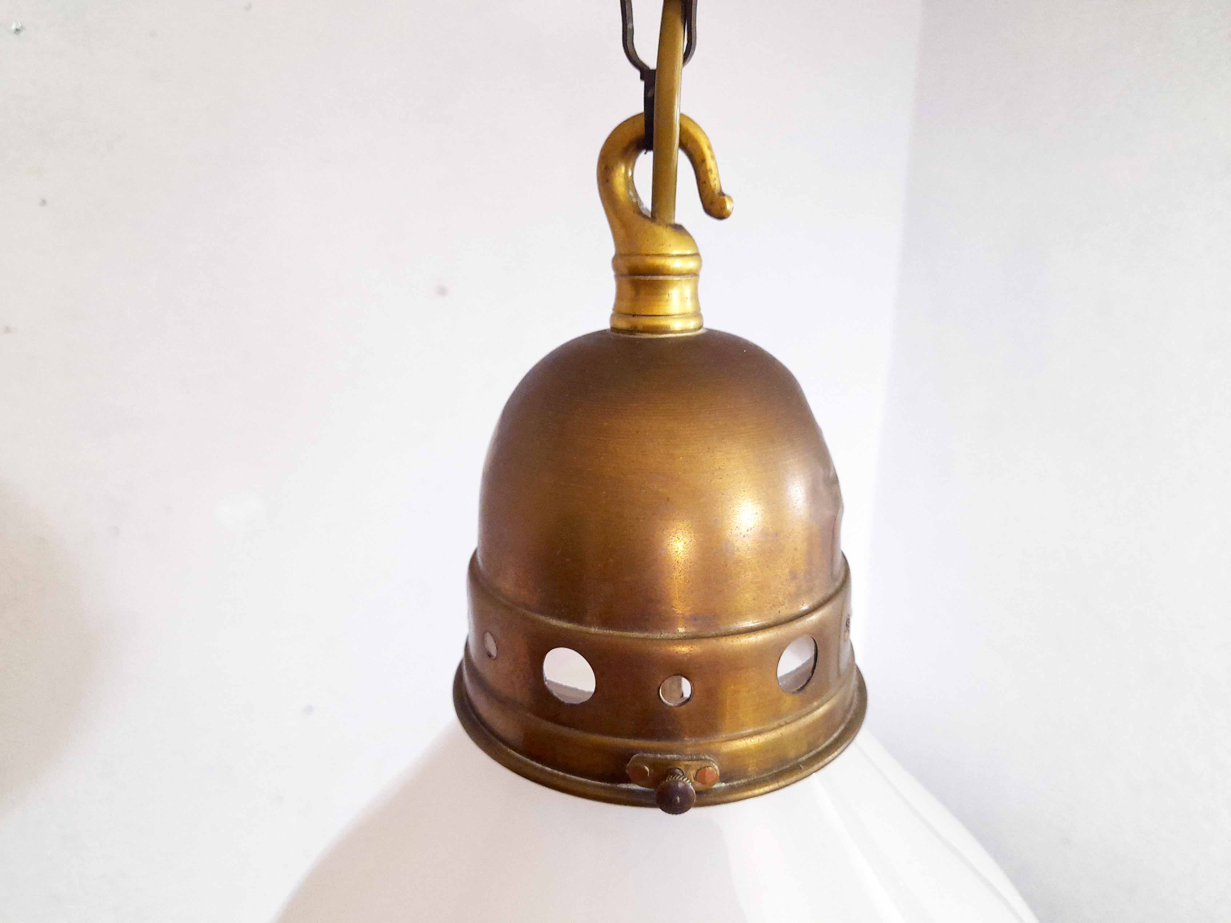 Bauhaus pendant lamp in opaline glass and brass