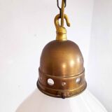 Bauhaus pendant lamp in opaline glass and brass