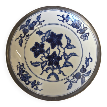 Vintage Plate Porcelain Hong Kong Metal / Tin Rim