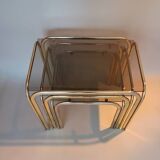 3 vintage golden nesting tables with smoked glass.