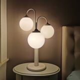 Vintage white metal table lamp with 3 lantern balls, 80s