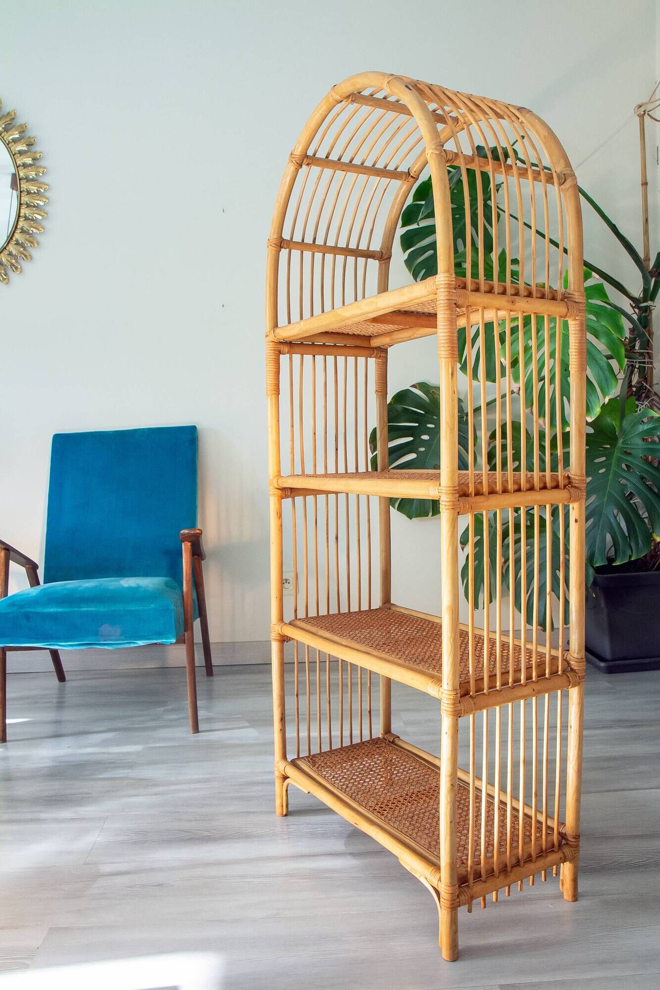 Large rattan and cane shelf