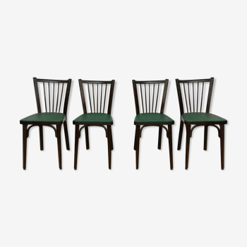 Series of 4 baumann chairs bistrot parisian beechwood and green skai