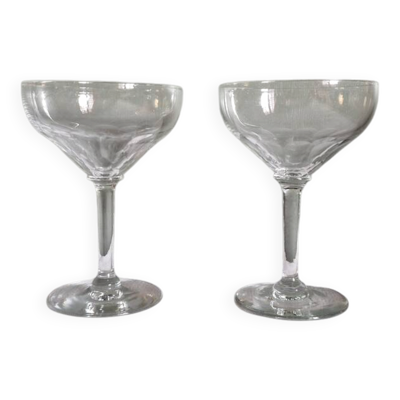 2 Grandes coupes à champagne anciennes, taille à cotes plates - 13,5 cm