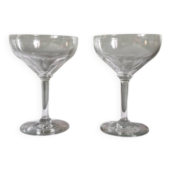 2 Grandes coupes à champagne anciennes, taille à cotes plates - 13,5 cm