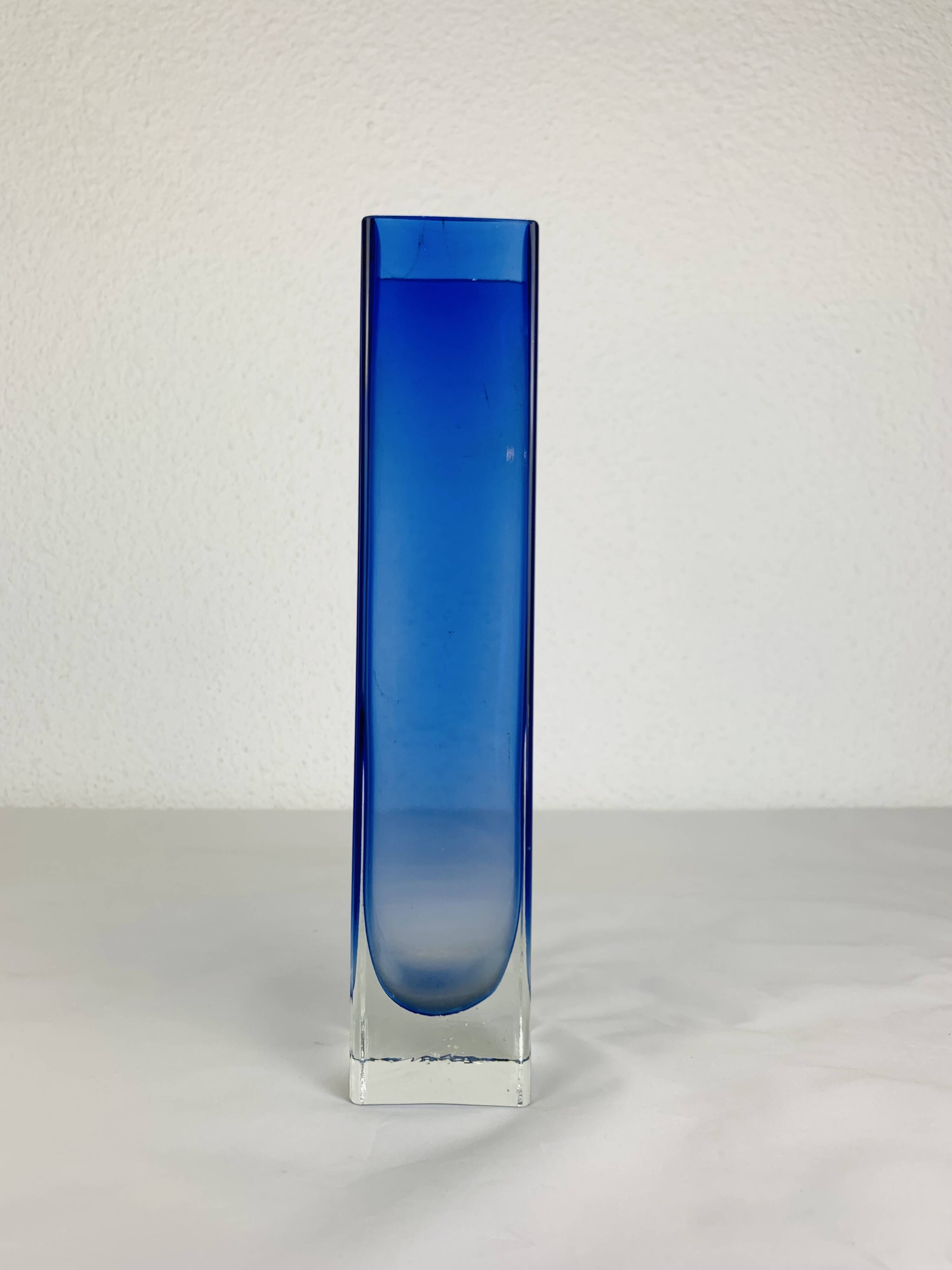 Blue glass vase in Sommerso Murano style, vintage