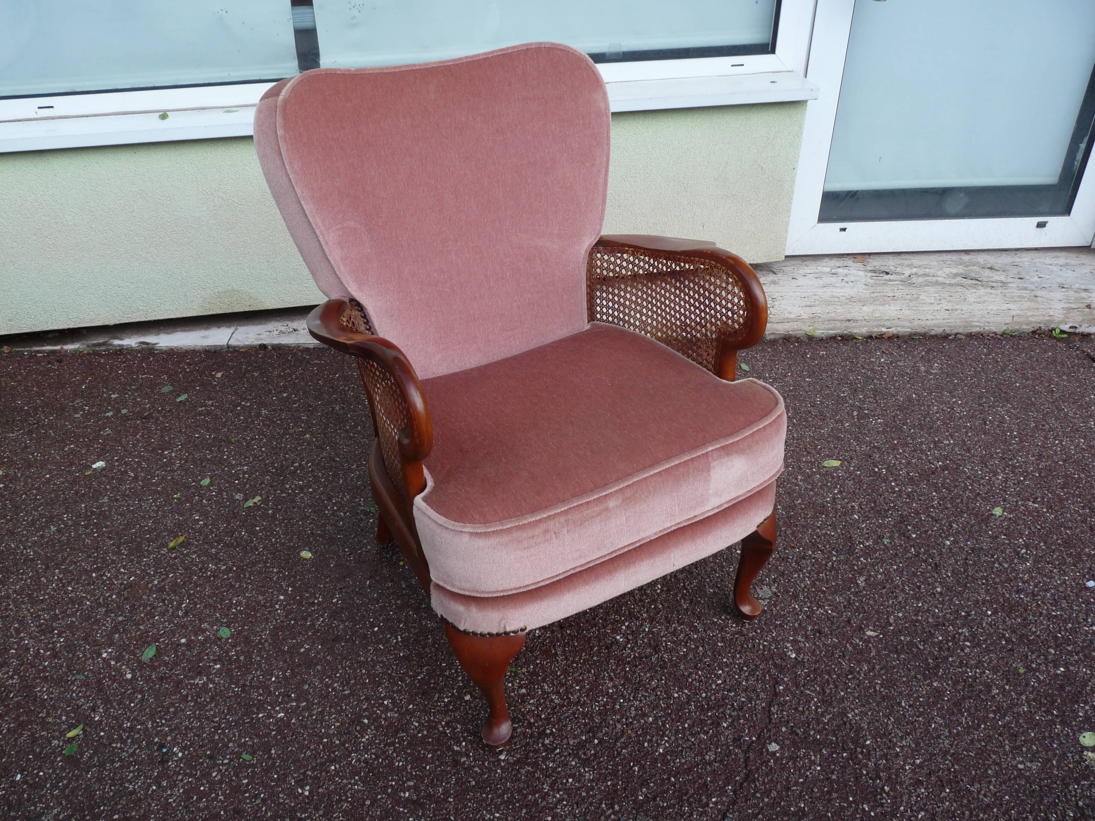 fauteuil bois velours rose cannage - cocktail