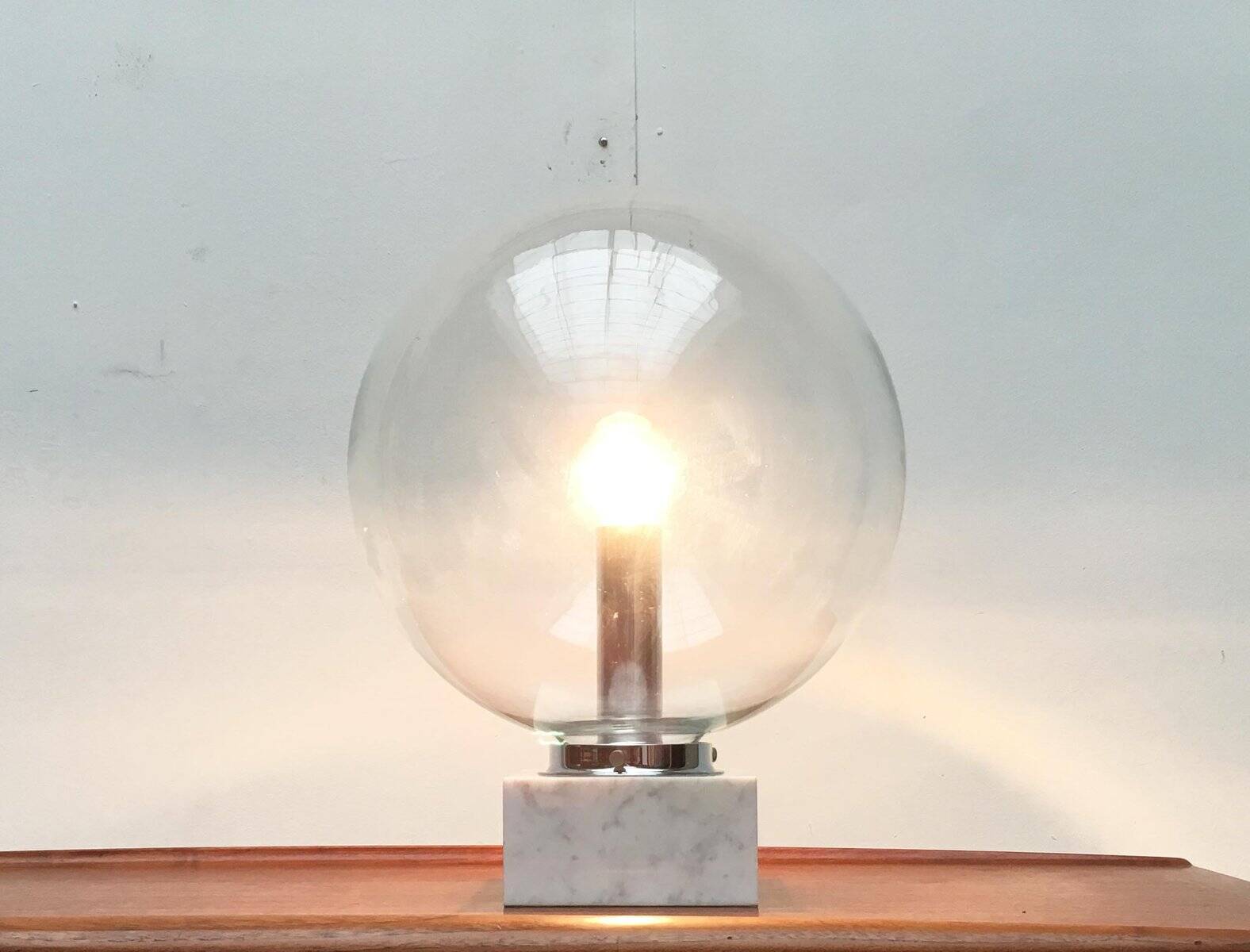 Mid-century glass and marble table lamp 3480 by Erco, 1960s.