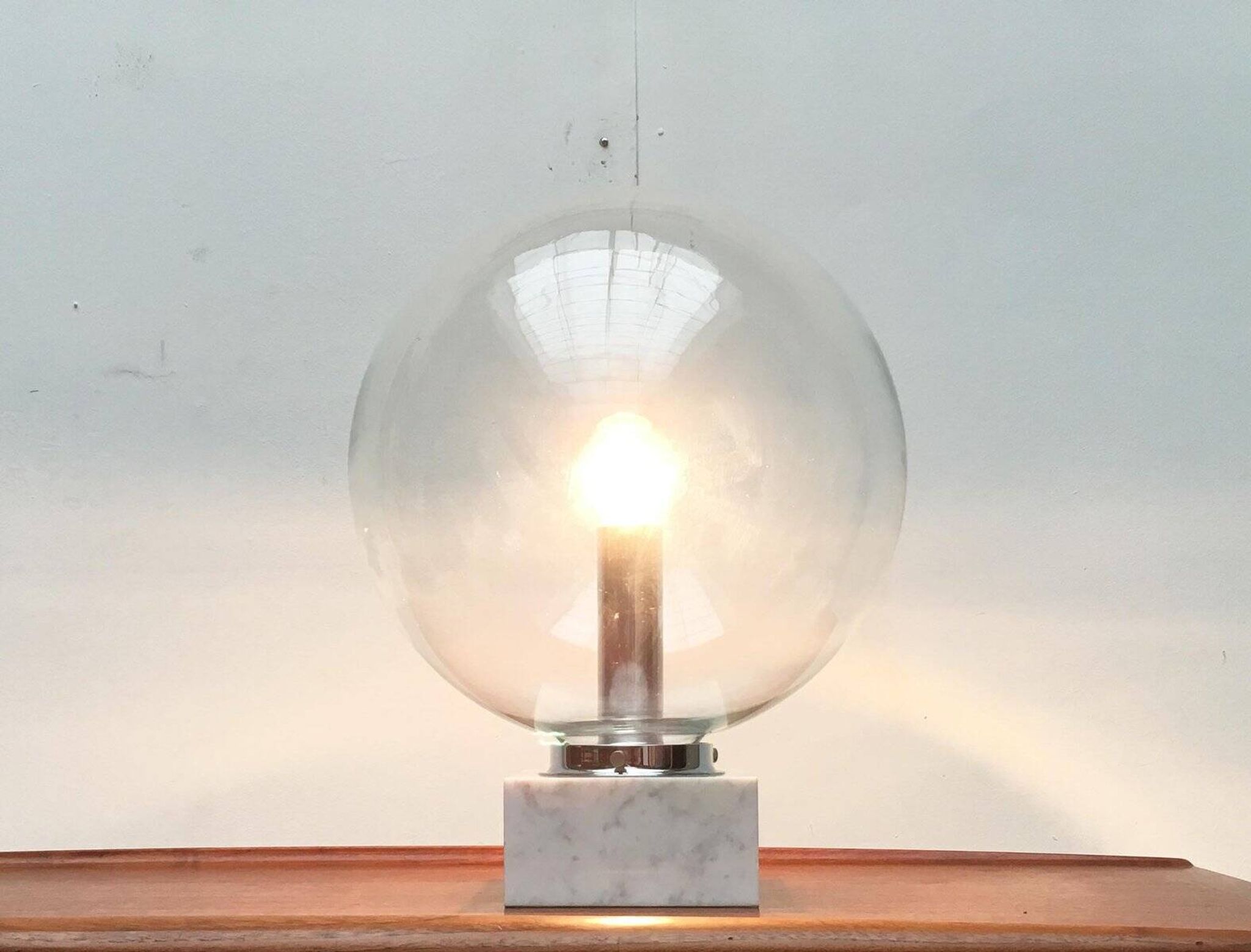 Mid-century glass and marble table lamp 3480 by Erco, 1960s.