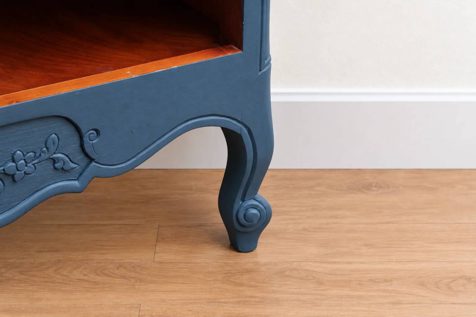 Renovated antique bookcase – Bleu des Vosges library, Libéron and natural wood – H100 cm