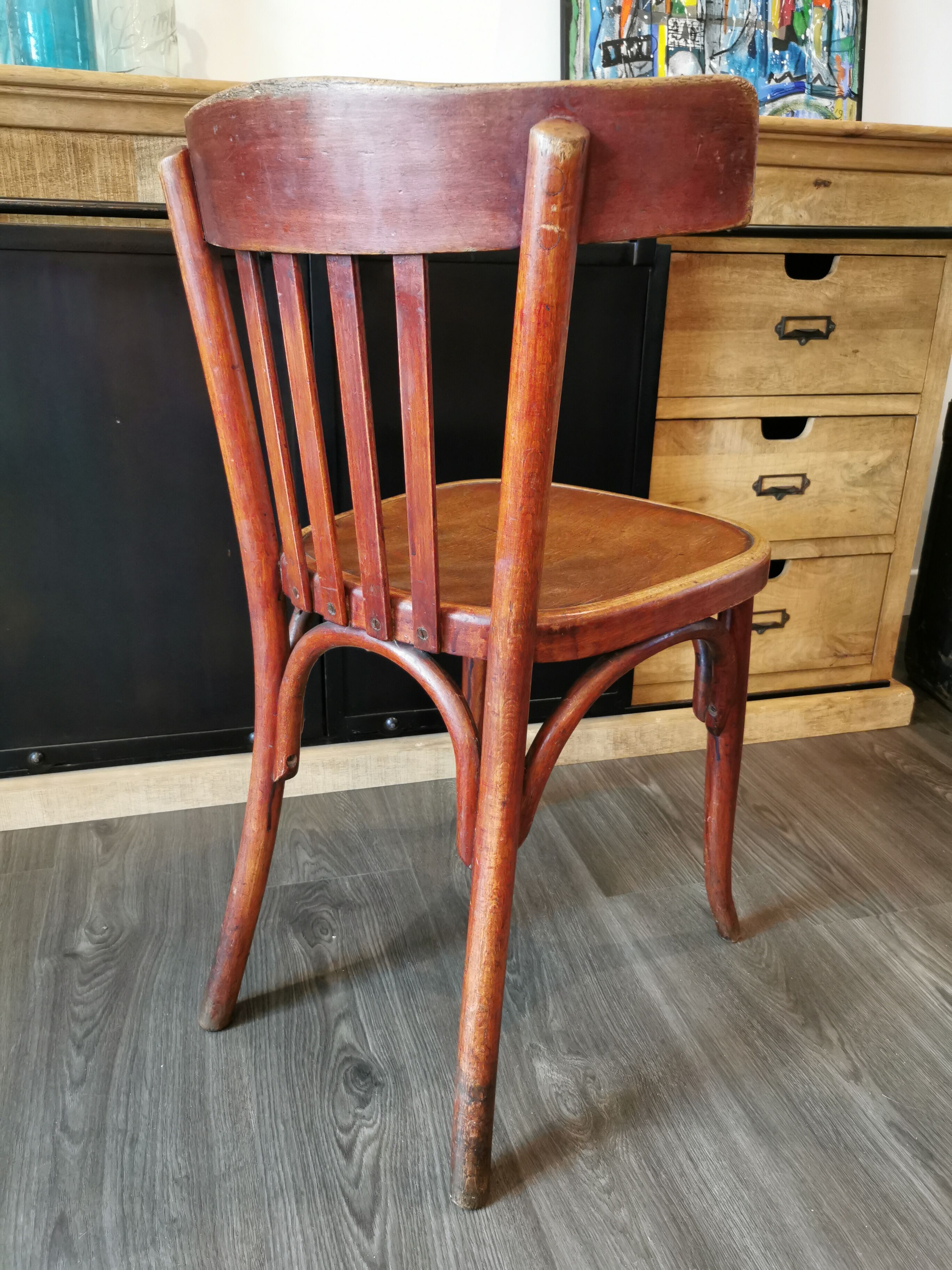 Series of 6 mismatched bistro chairs Baumann and Mahieu