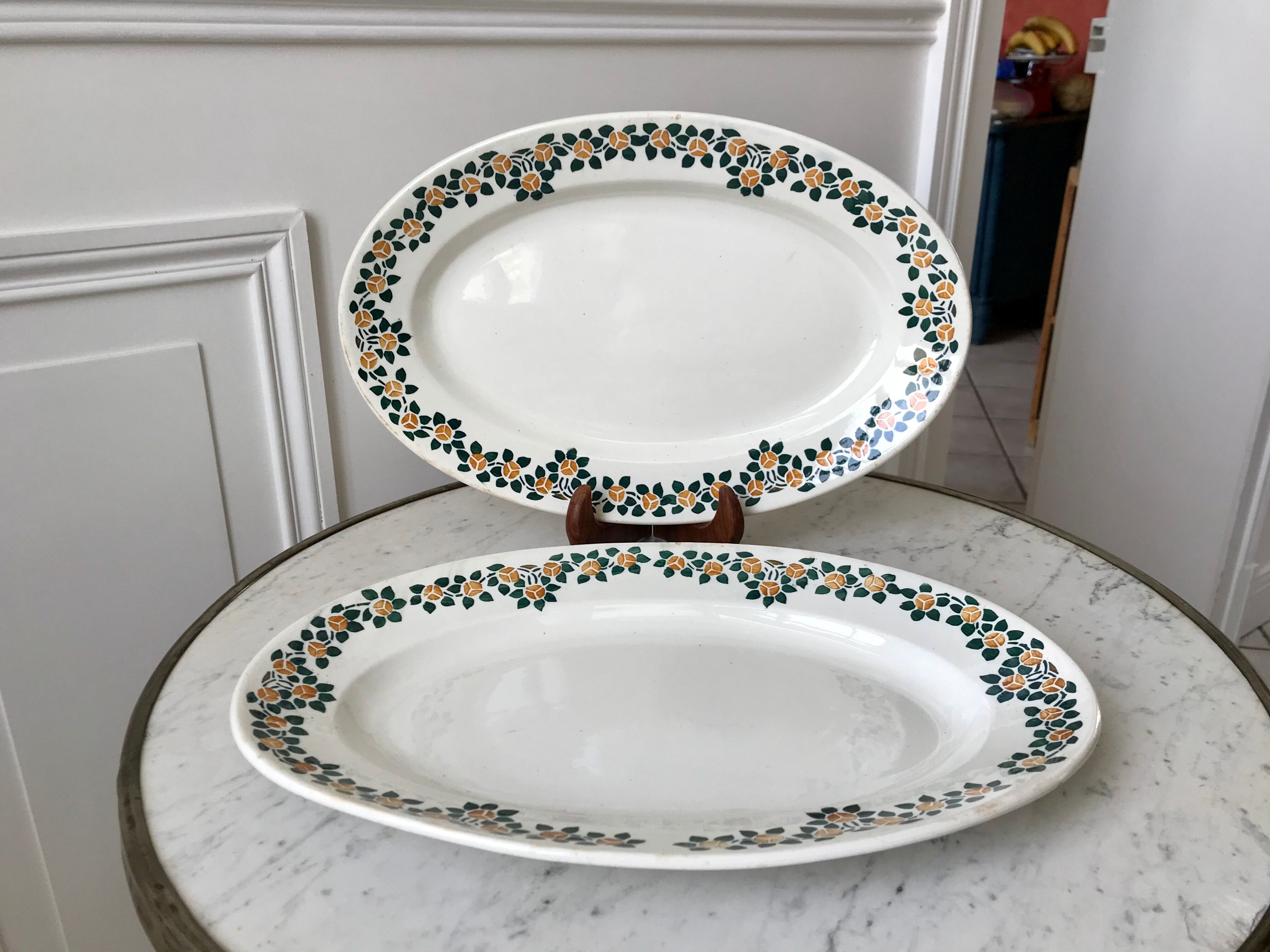 Duo of oval dishes earthenware New Givors model "Rita" 30s