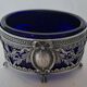 Louis XVI style salt cellar with silver collar mount and blue glass