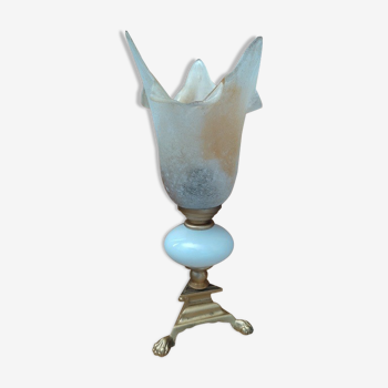 Lampe chevet salon laiton tulipe pâte de verre ancien vintage dp 0522001