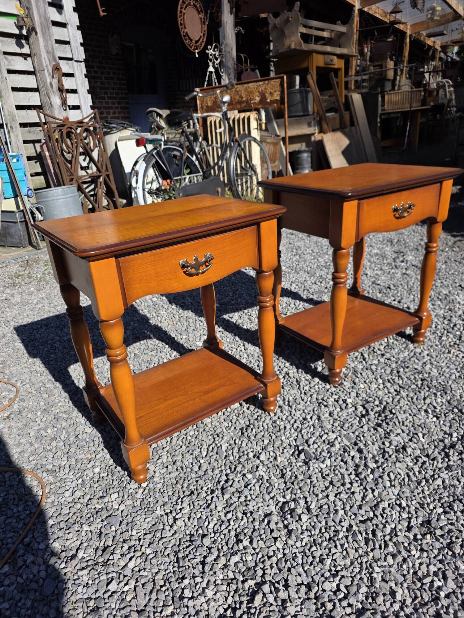 Pair of cherry wood bedside tables from the mid-20th century.