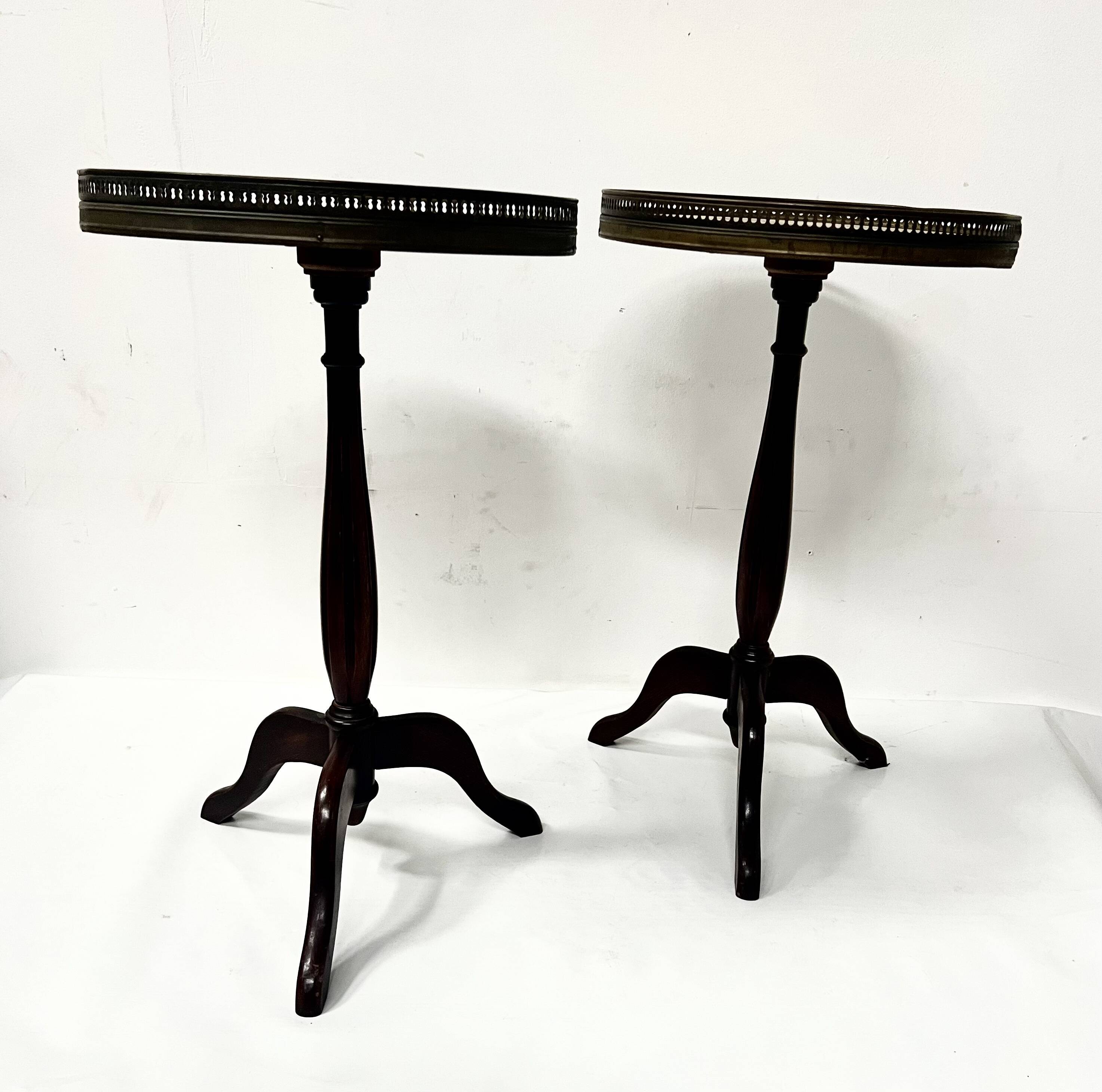 Pair of 20th century beech and marble side tables