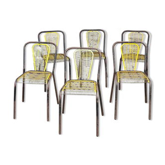 Six metal chairs René Malaval perforated iron Seducta