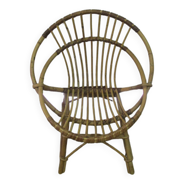 Fauteuil enfant coquille rotin / bambou vintage