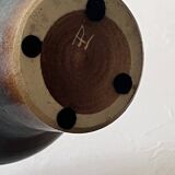 Brownish blue ceramic vase signed AH, France 1950.