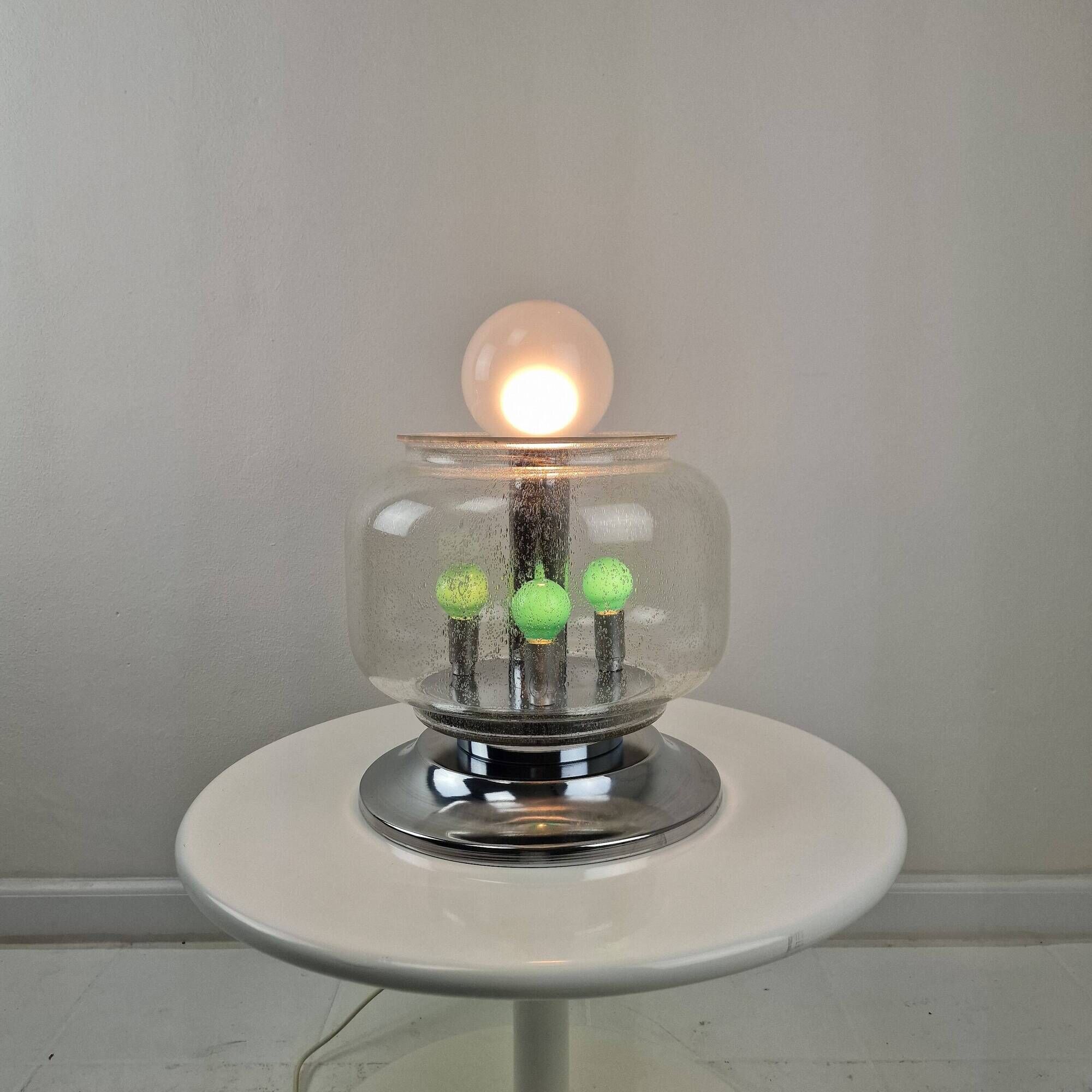 Italian Space Age Table Lamp with Effervescent Bubble Glass, 1970's