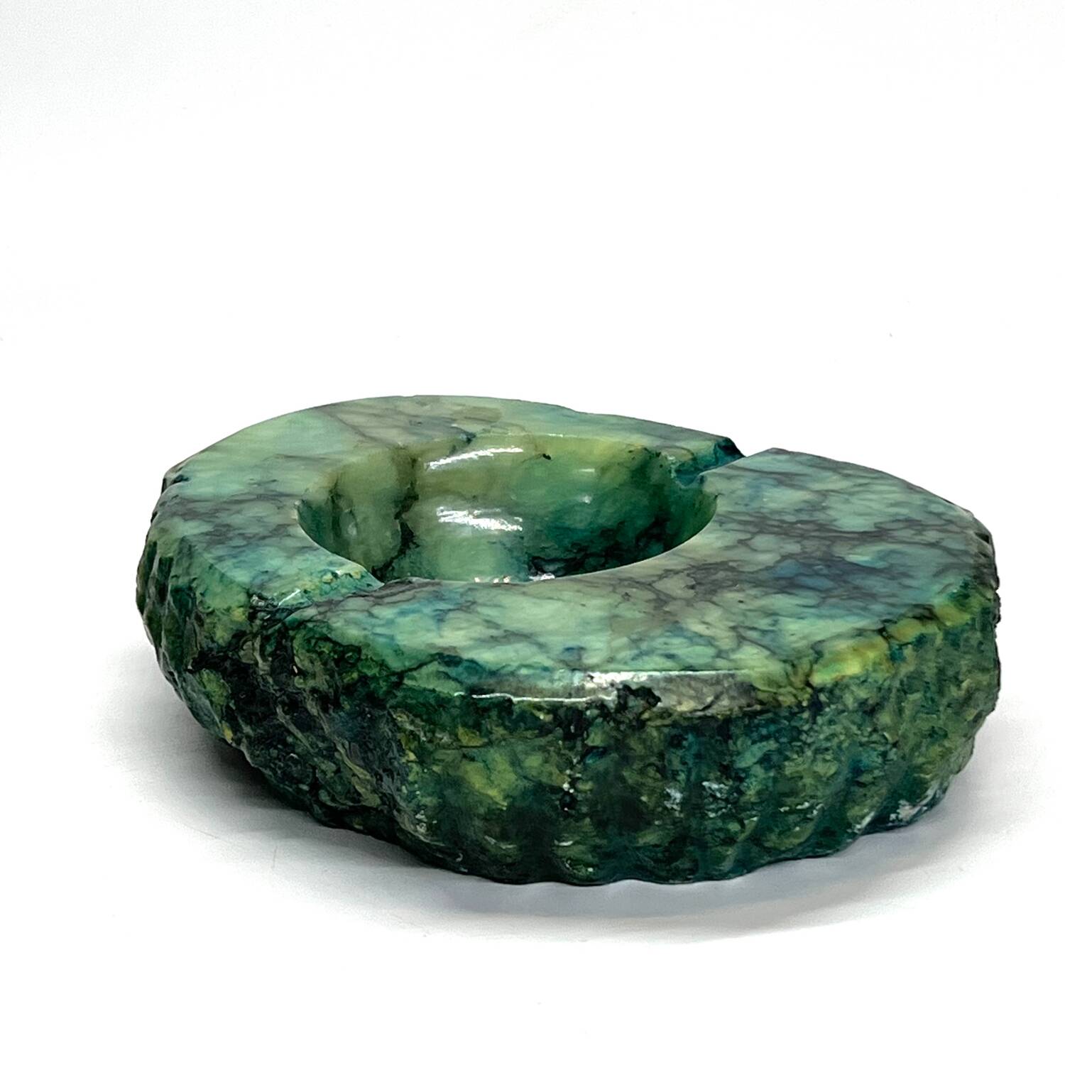 Cendrier vintage en albâtre turquoise, années 70