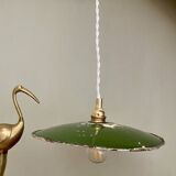 Vintage lampshade pendant light in green enameled sheet metal