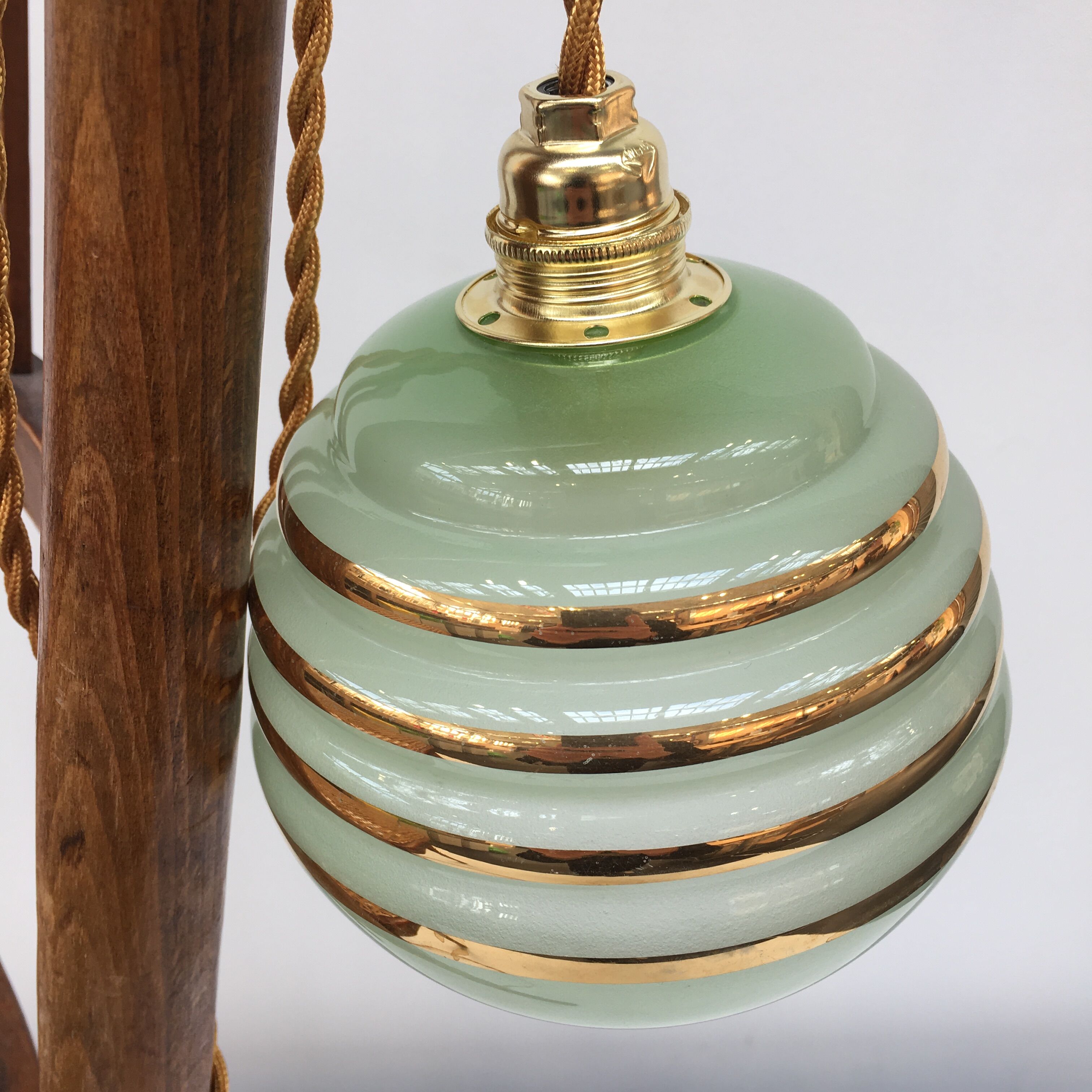 Art deco green and golden lamp
