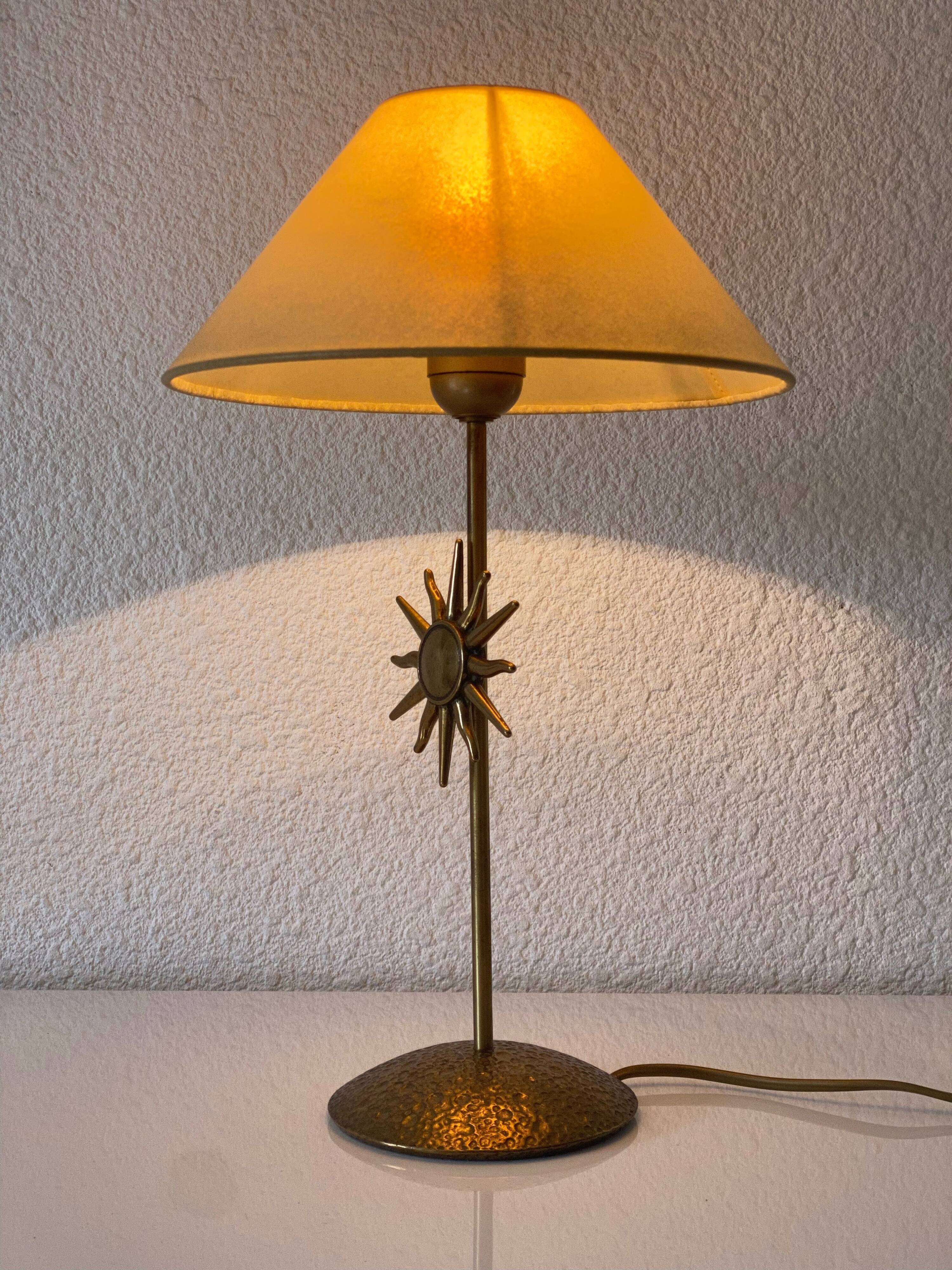Hammered gilded bronze sun lamp from the 80s