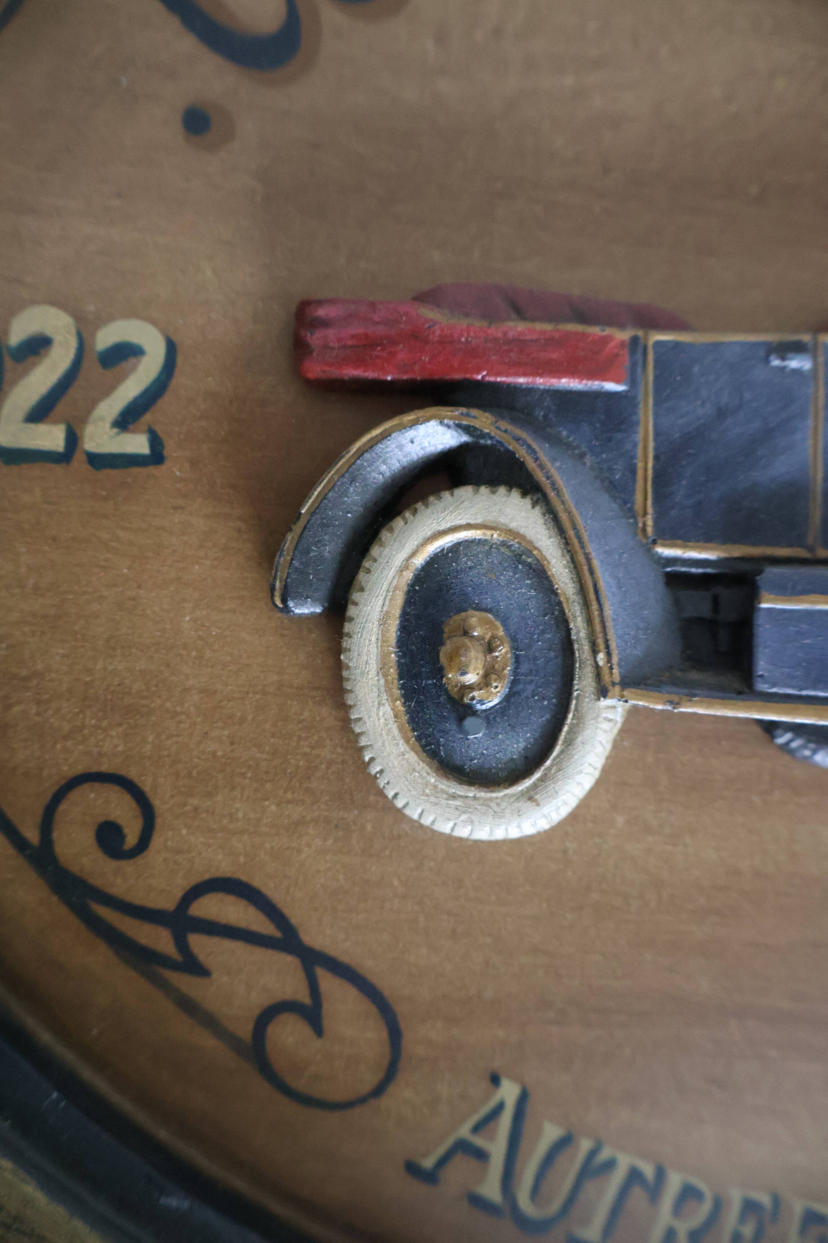 Wooden painting old car country corner 60s