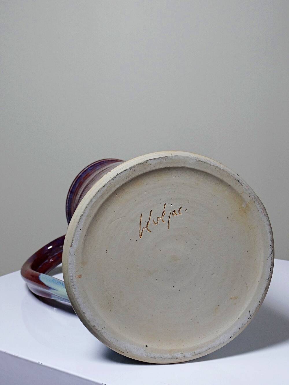 Large stoneware art jug by Lévéjac, Michel Goldstyn, flamed oxblood glaze