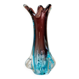 Fratelli Toso Murano Vase in Turquoise and Aubergine Glass XL Mid-Century Italian Art Vase, 1950s
