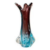 Fratelli Toso Murano Vase in Turquoise and Aubergine Glass XL Mid-Century Italian Art Vase, 1950s