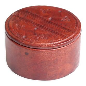 Touareg jewelry box in hammered leather 70s