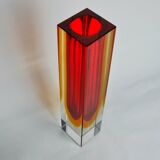 Red and yellow cubic Sommerso vase by Flavio Poli for Seguso, Murano, Italy, 1970