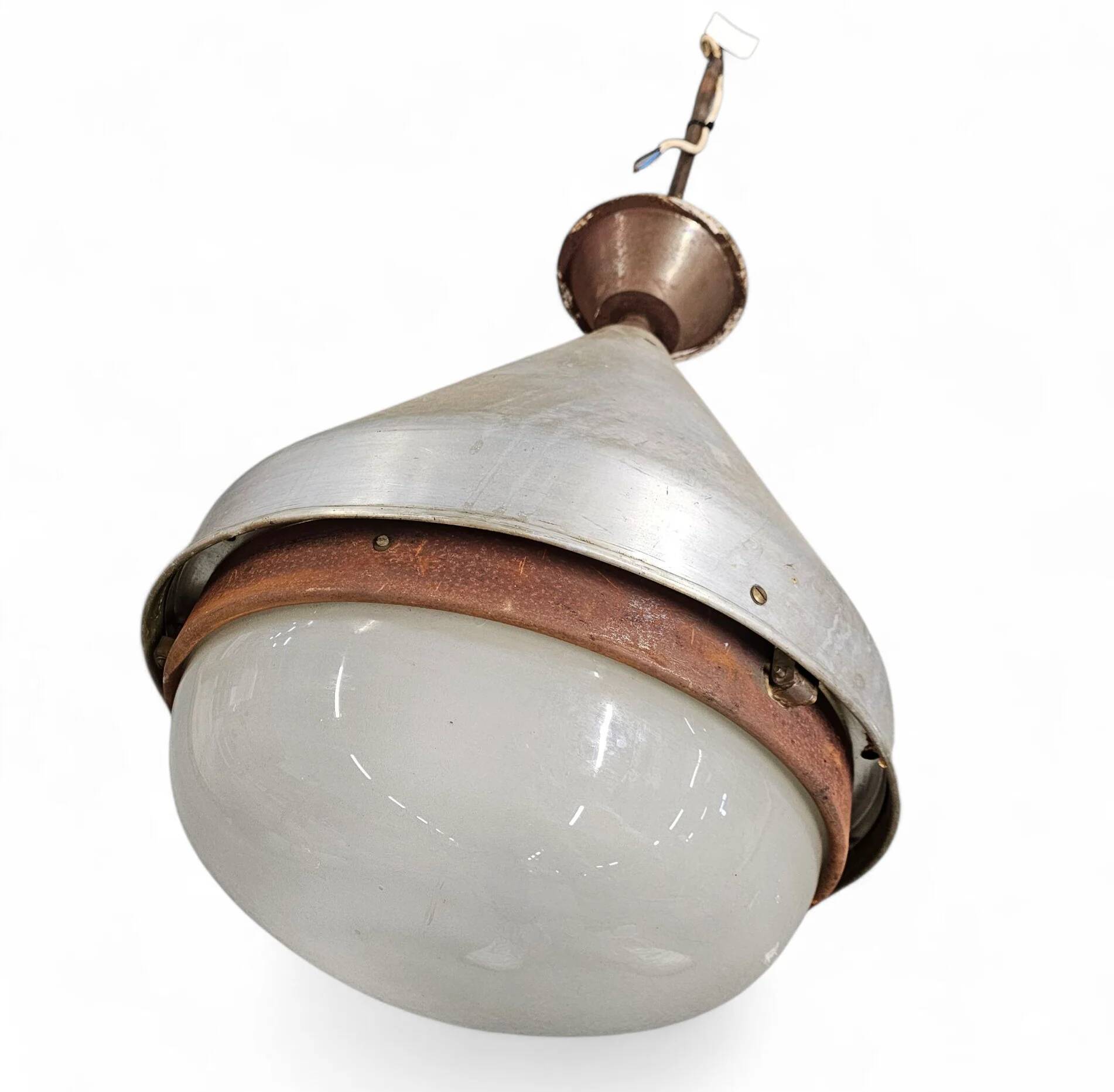 Large aluminium industrial hanging lamp 1970s height 55 cm