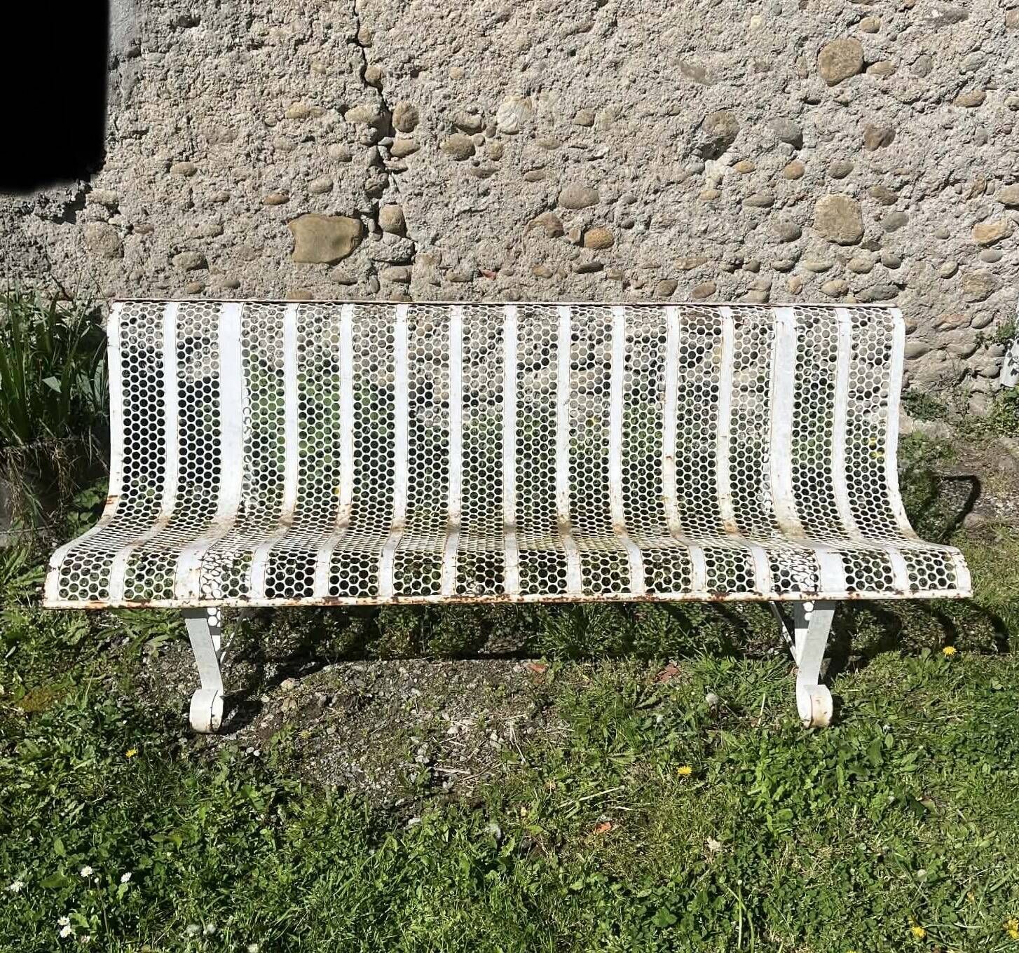 Public bench, street furniture, wrought iron garden bench