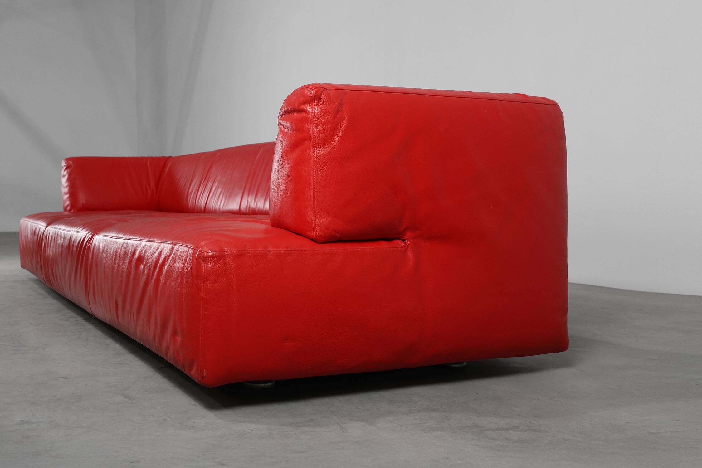 Red Mid-century 3-seater Leather Sofa by Edra, Italy 2000