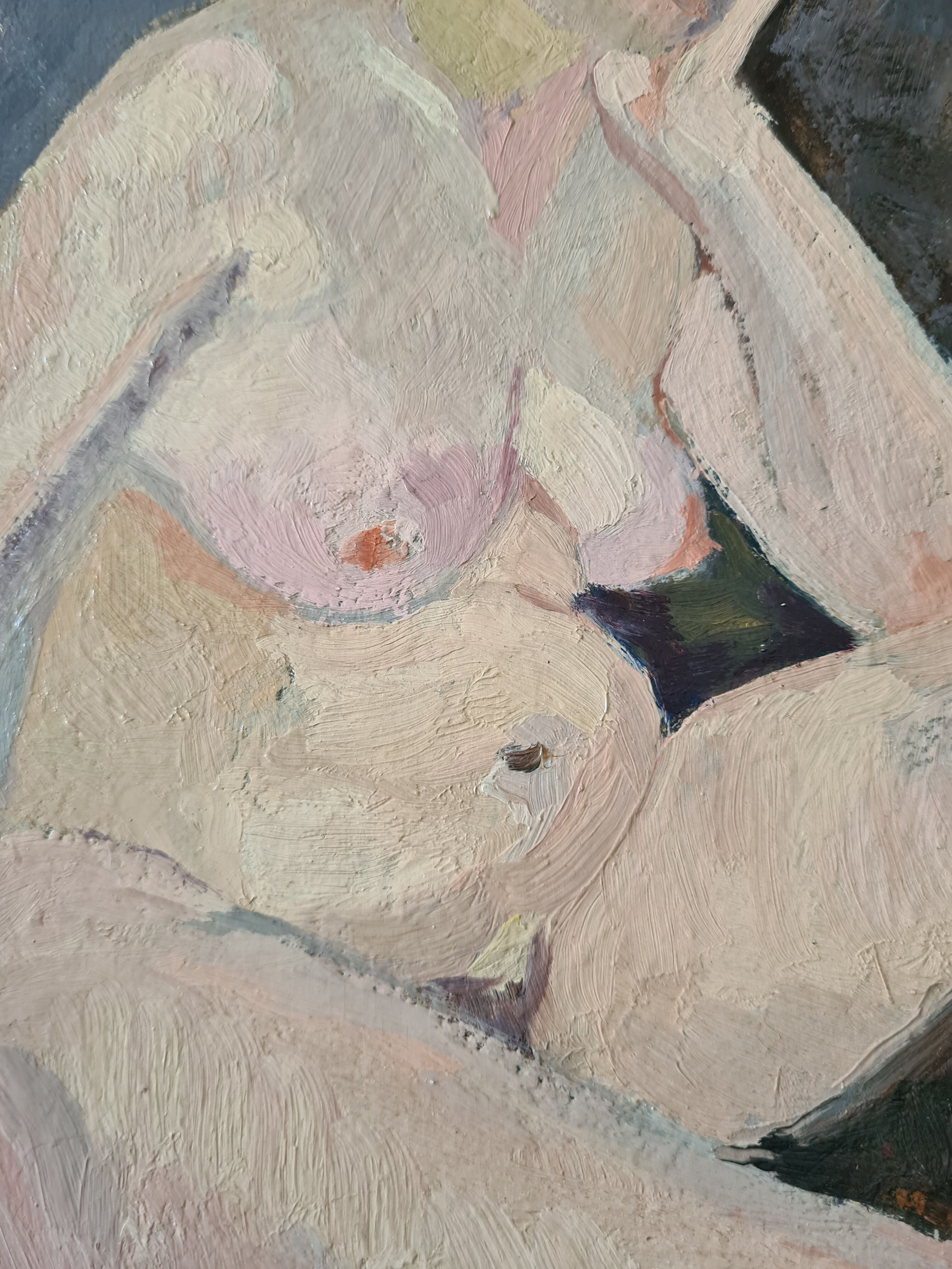 Portrait of nude in the studio - oil by Myriem Bordes 1923