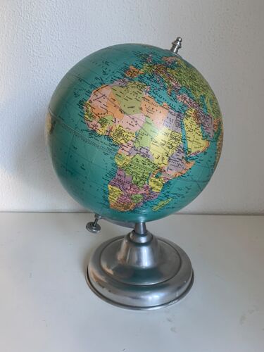 Globe vintage 1964 terrestre Taride aluminium, 36 cm