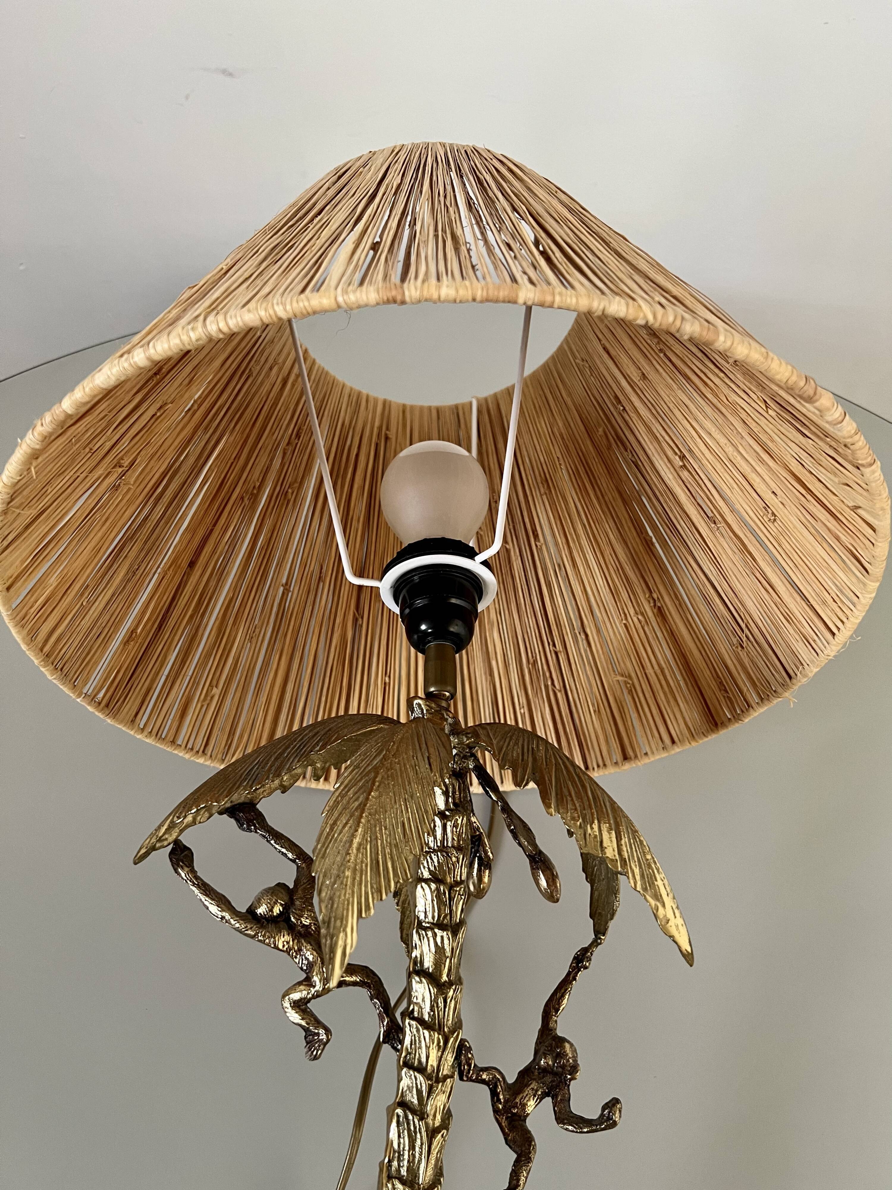Table lamp gilded bronze palm tree and monkey