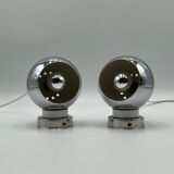 Reggiani Eyeball 60s Lamp Set - chromed globe wall lamps - space age desk lamps