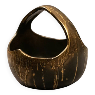 Iridescent stoneware cup with pointed handle - Puisaye stoneware, early 20th century